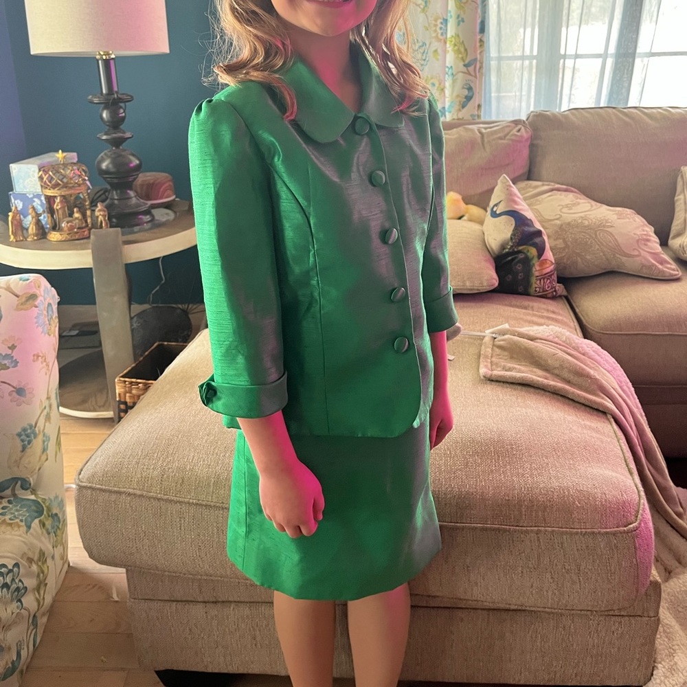 Custom green interview pencil skirt and jacket